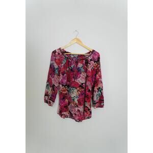 Vanessa Virginia 100% Silk‎ Floral Blouse Size Medium